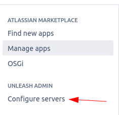 The "configure servers" link highlighted in the Manage Apps menu.